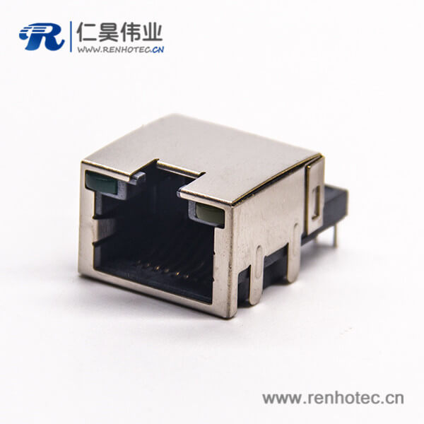 rj45沉板彎式插座帶屏蔽插板式接PCB板帶燈