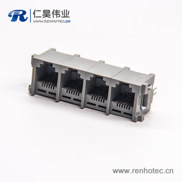 rj11座6P2C接插件1x4插板式接PCB板塑膠外殼