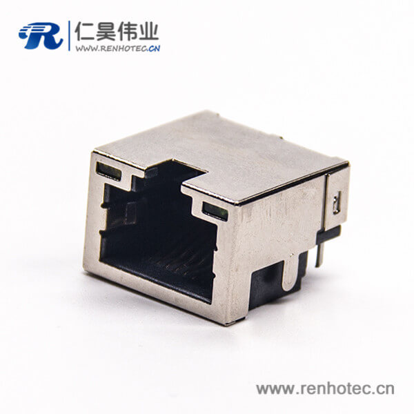 rj45座屏蔽網絡插座彎式沉板插PCB板帶燈