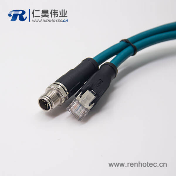 m12 8芯 X型轉rj45電纜m12不帶屏蔽直式公頭轉rj45直式水晶頭1M AWG24