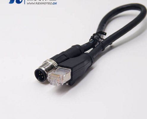 m12轉(zhuǎn)rj45 8芯不帶屏蔽m12公頭A型轉(zhuǎn)RJ45水晶頭組裝電纜 1M AWG24